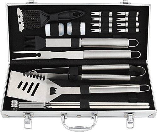 20pcs Utensili Barbecue in Acciaio Inox Set Barbecue - Heavy Duty Attrezzi per Barbecue griglia di Campeggio all'aperto Kit Accessori - Regalo di papà Ideale per Compleanno
