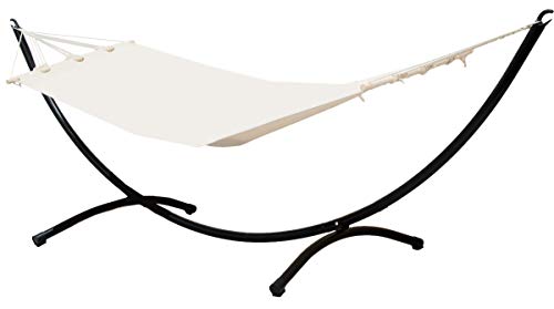 AMANKA set completo Sostegno di metallo nero incl Amaca di cotone 190x80cm beige supporto a semiluna peso sostenuto max 120kg
