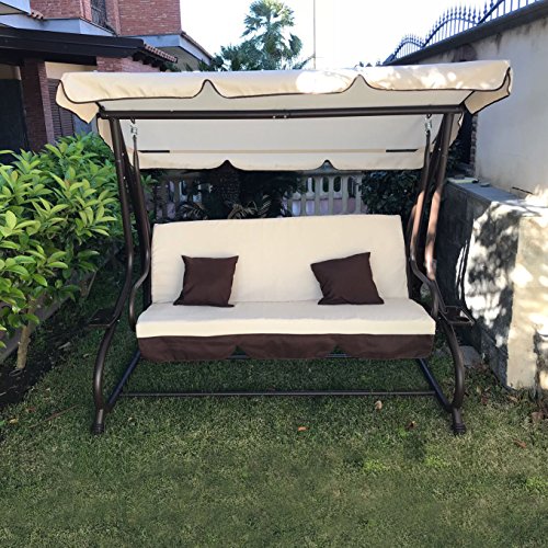 Dondolo da Giardino 3 POSTI con Tetto Parasole Divano Letto Altalena INCLINABILE