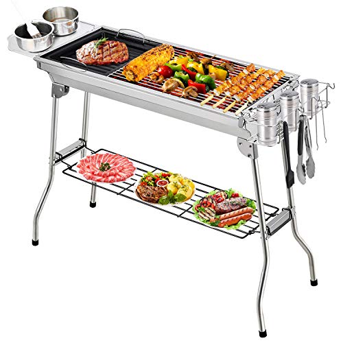 Fixget Barbecue Grill, Grill Barbecue Carbone Griglia Barbecue per 5-10 Persone, Utensile BBQ Grill Barbecue Carbone Pieghevole per Picnic con Gli Amici, Riunione di Famiglia in Balcone e Giardino