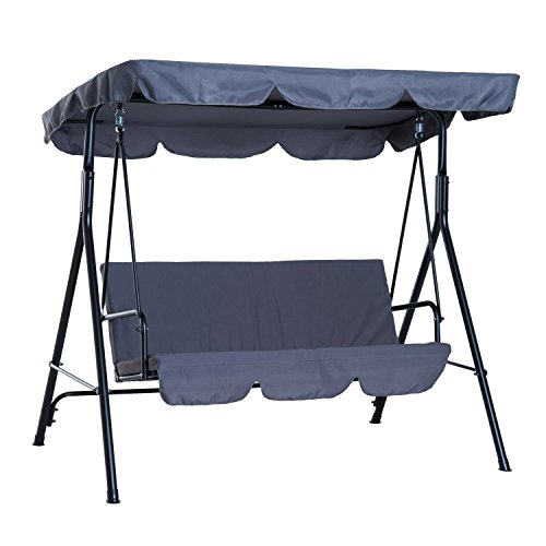 Outsunny Dondolo da Giardino con Tettuccio Parasole Inclinabile in Tessuto di Poliestere Grirgio 172×110×152cm