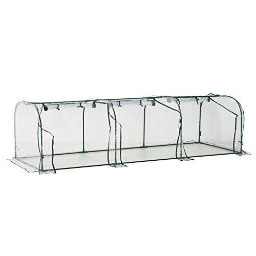 Outsunny Serra da Giardino per Piante con 3 Porte in Acciaio e PVC 300×100×80cm