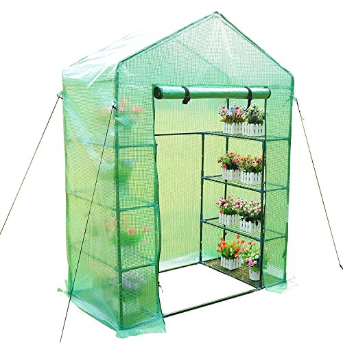 Outsunny Serra da giardino per piante con scaffali, (143x73x195cm) con tetto spiovente