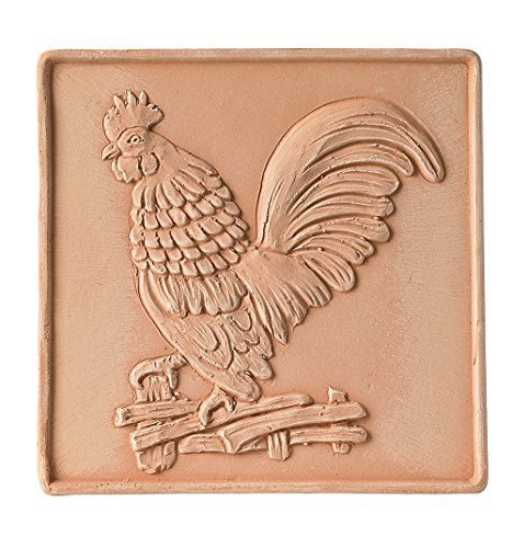 PANNELLO DA PARETE GALLO IN TERRACOTTA FATTO A MANO; ALTEZZA CM. 18, LARGHEZZA CM. 18.