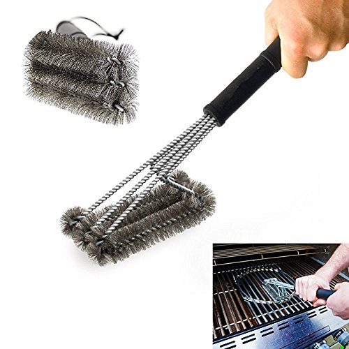 PePeng Heavy Duty 3-Branch Triangular metal brush stainless steel bristles for cleaning barbecue grill,45.7 cm