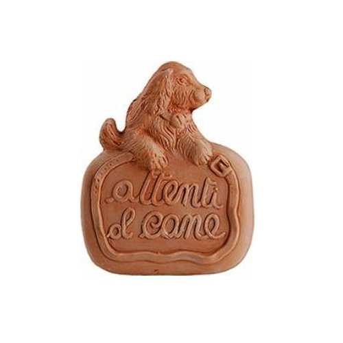PERAGA DECORAZIONE ATTENTI AL CANE RIFINITA A MANO 20 CM IN TERRACOTTA GIARDINO