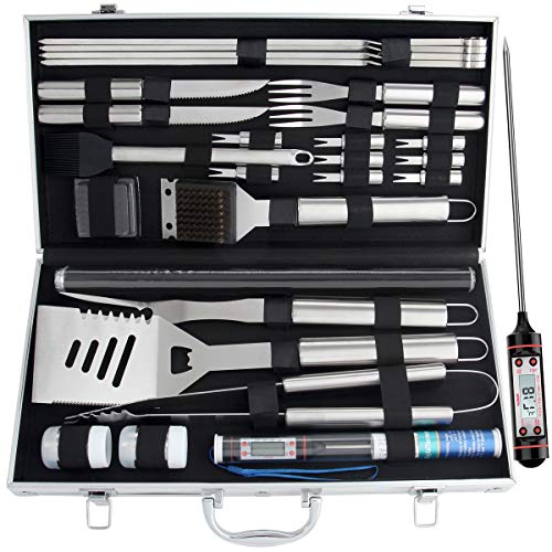 Romanticist 28pcs Kit di Accessori per Barbecue Set - Utensili per Grill in Acciaio Inox in Custodia di Alluminio per Barbecue Uomini papà di Compleanno di Matrimonio