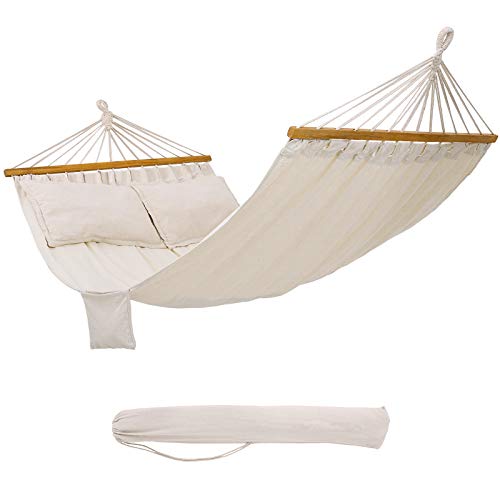 SONGMICS Amaca di Stoffa Portatile da Campeggio e Giardino Telo con Barre trasversali 300 x 150 cm Carico Max.300 kg GDC22M