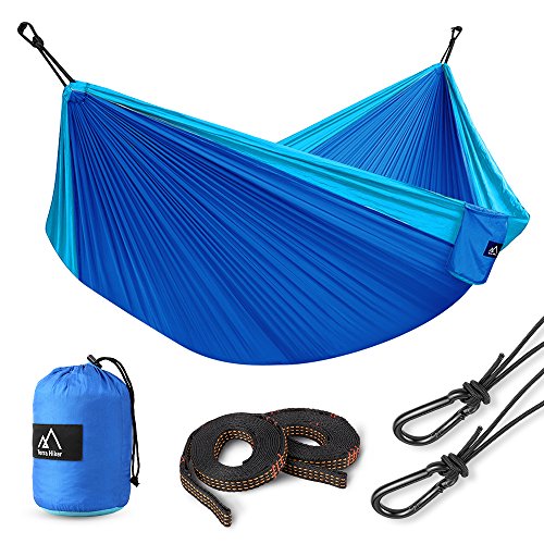 Terra Hiker Doppia Amaca da Campeggio Con Cinghie e Moschettoni in Acciaio Leggera Portatile Per Viaggio Spiaggia Giardino