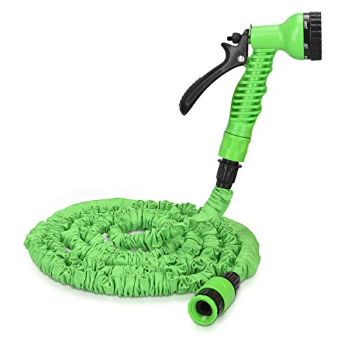 Tubo Estensibile da Giardino - 10-30m con Pistola 7 funzioni getti Acqua - per irrigazione Giardino in Gomma e Tessuto con Adattatore