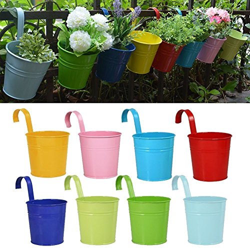 Vasi di Fiori, RIOGOO Giardino Vasi Appesi Benne Hanging Planter, Fiore del Metallo Vasi di Piante Vasi Home Decor - Gancio Rimovibile (8 PCS)