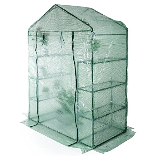 VERDELOOK Serra da Giardino a casetta a 8 Ripiani Acciaio + Telo PE retinato 140x72.5x195 cm