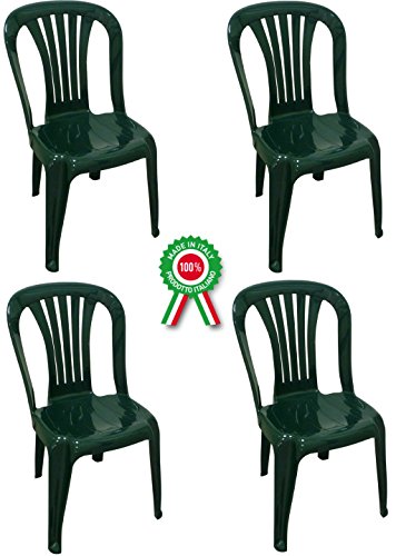 SF SAVINO FILIPPO 4 Pz Poltrona Sedia Iride in Dura Resina di plastica Verde impilabile Senza braccioli per Bar Campeggio sagra Ristorante Giardino Balcone