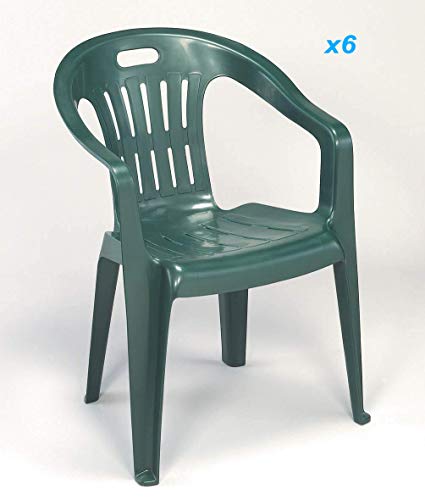 Tomaino Sedia Piona Offerta Set 6pz Verde in plastica resinata impilabili Ideale per casa, Giardino, Bar, Campeggio
