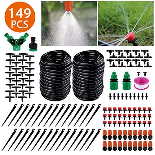 Emooqi 30m Sistema di Irrigazione da Giardino,149 Pezzi Kit di Irrigazione DIY Micro Serra Automatica Sprinkler Gocce Irrigazione Kit, Giardino Irrigazione, Flower Bed,Terrazza Piante