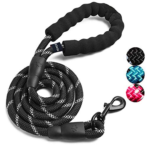 ADOGO Guinzaglio per Cani con Corda per Arrampicata Morbida Impugnatura Imbottita Inserti Catarifrangenti in Nylon Resistente 152 m Adatto per Cani di Taglia Piccola Media e Grande Black