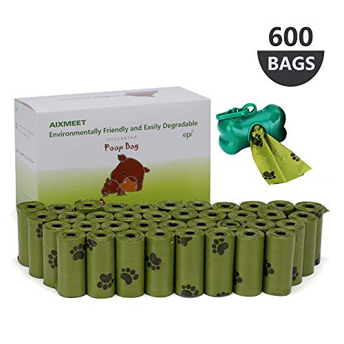 AIXMEET Sacchetti di Cacca di Cane600 Sacchetti Sacchetti biodegradabili per Escrementi del Cane pets Sacchetti per Escrementi del Cane 32x22cm 1 dispenser