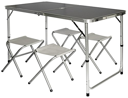 AMANKA Tavolino da PICnic incl 4 Sgabelli Tavolo da Campeggio 120x60x70cm Altezza Regolabile Pieghevole Formato Valigia Grigio Scuro
