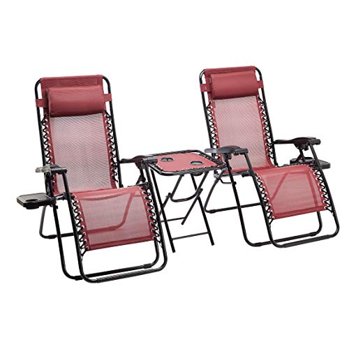 AmazonBasics  Sedie a sdraio Zero Gravity con tavolino set da 2 rosso