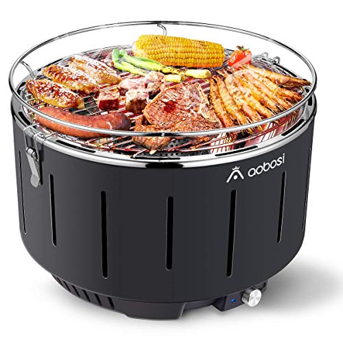 Aobosi Portatile Barbecue da TavoloBarbecue a Carbone Senza FumoCarbonella Griglia da BarbecueVentilato Portatile BBQ con Ventola a BatteriaUSB Borsa Viaggio per Picnic Giardino Balcone 34x34x23cm