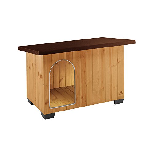 Ferplast Casetta per cani da esterno BAITA 100 Cuccia in legno ecosostenibile Piedini isolanti in plastica Porta con antimorso in alluminio Tetto apribile 121 x 78 x h 785 cm