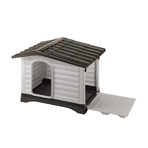Ferplast Cuccia per Cani da Esterno Dogvilla 70 Pannello Laterale Apribile Resina Termoplastica Resistente Urti e Raggi UV Sistema di Drenaggio con Aerazione Antimorso Grigio M 73 X 59 X 53 cm