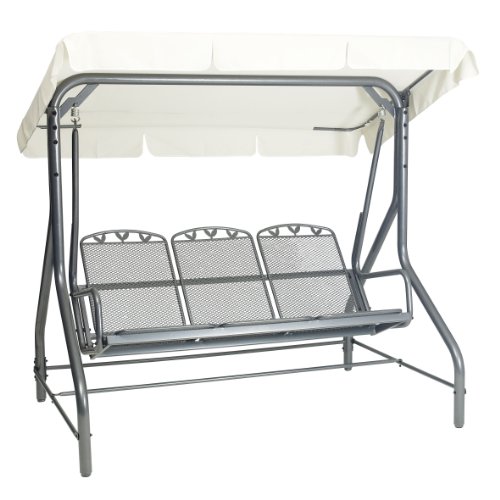 greemotion 416329 Dondolo da Giardino Toulouse a 3 Posti con Tettuccio Altalena per Esterno in Acciaio Grigio 196x120x168 cm