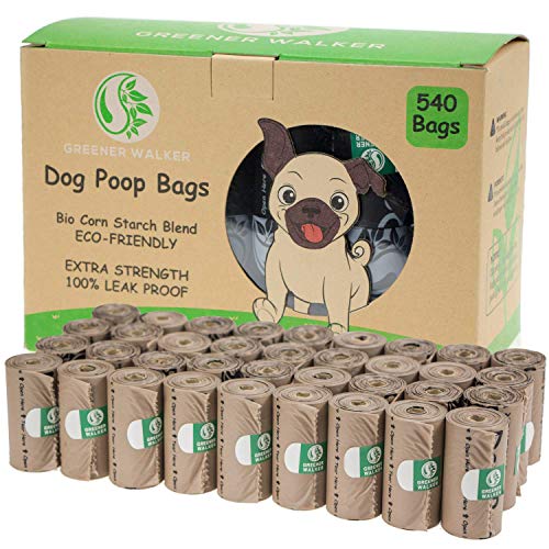 Greener Walker Cacca Sacchetti per bisogni dei Cani540 unitExtra SpessiForti e 100 Prova di perditebiodegradabili tanches Sacchetti per CaniMarrone