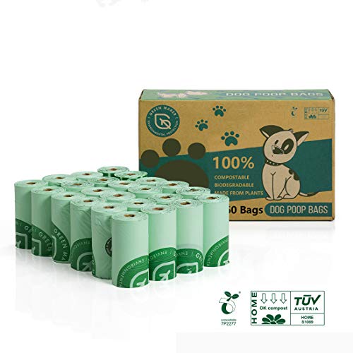 Green Maker 100 Biodegradabili Sacchetti di Cacca di Cane 360 Sacchetti Compostabili Sacchetti Cane Fatti da Amido di Mais con Certificazione Europea EN13432 e Home Compost Verde