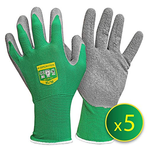 GRNTEK 5 Paia Guanti Guanti da Lavoro e Giardino con rivestimento in Lattice XL10