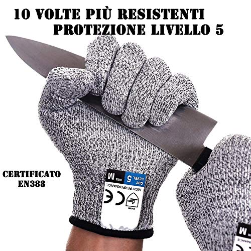 Guanti Antitaglio Guanti da Lavoro protezione livello 5 Guanti da cucina resistenti al taglio Guanti giardinaggioFai da te livello alimentare certificato EN388 taglia universale
