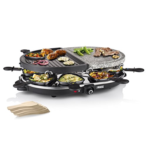 Princess 162710 Raclette 8 Oval Stone Grill Party Grill 1200 W Plastica Nero