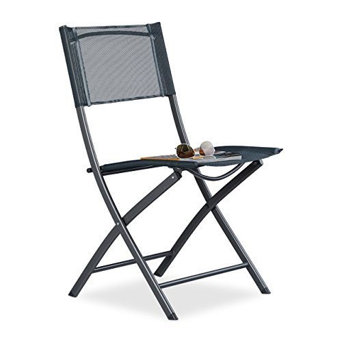 Relaxdays 10020943 Sedia Pieghevole da Balcone Metallo Plastica Seduta da Giardino HxLxP 87 x 55 x 485 cm Grigio Antracite