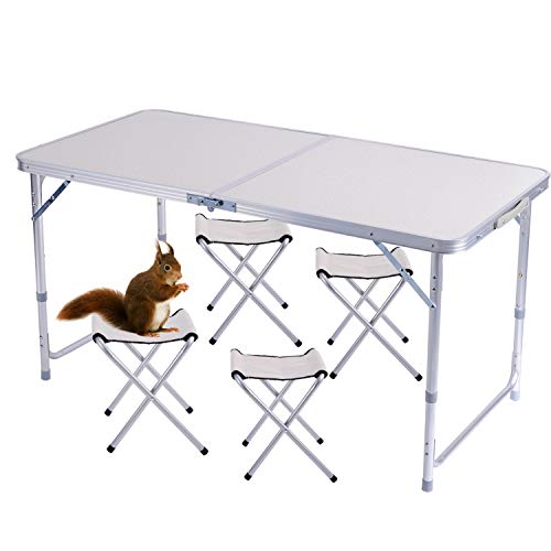 Tavolo Pieghevole 1 2 Metri e 4 Sedie Portatile Lega Di Alluminio Regolabile Picnic Campeggio Barbecue Al coperto Allaperto Tavolo Da Pranzo