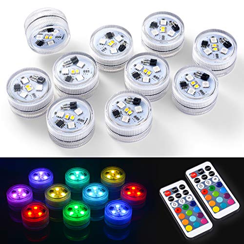 piscina LEDMOMO con telecomando a infrarossi per acquario Natale Halloween stagno Giardino Luce subacquea a LED giardino vaso 10 LED RGB impermeabile funzionamento a batteria festa