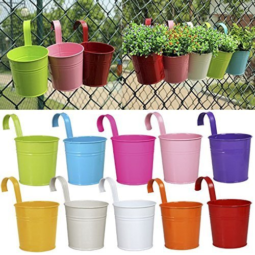 10 x Metallo Ferro Vasi Di Fiori Vaso Hanging Balcone Giardino Planter Home Decor