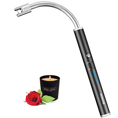 Accendigas Elettrico Ronxs Ricaricabile Accendino Elettrico usb con Display della Batteria Accendino lungo con Blocco di sicurezza per Cucina Candela Barbecue Camino Campeggio