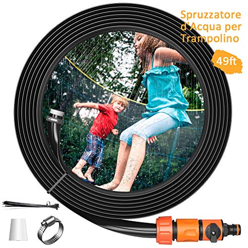 Acqua Trampolino Spruzzatore Estivi Allaperto Sprinkler 15M Giocattoli Irrigatore Accessori Kit Parco Acquatico Giochi Estate Backyard Acqua Esterna Gioco per Bambini Ragazzi Ragazze Adulti