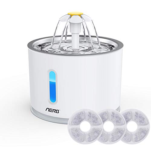 Aerb Fontanella per gatti fontana per cani Animale domestico Gatti Fontane NonSlip Automatico dispenser acqua gatti con Luce Notturna e 3 Filtri di Carbonio Attivati 24L
