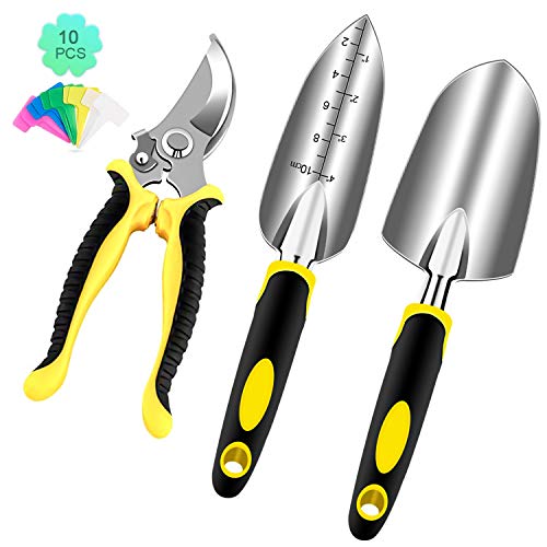 AGAKY Set Attrezzi da Giardino 3 Pezzi Durevole Alluminio Kit Giardinaggio Comprende Forbici Pala Cazzuola Regalo di Giardinaggio per Uomini e Donne