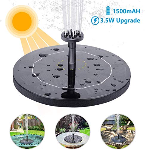 AISITIN Fontana Solare 35W Fontana Solare per Giardino con Pompa ad Acqua con Batteria da 1500 Ah Piastra Galleggiante Circolare con 6 Ugelli per Ornamenti per Uccelli Acquario Stagno o Giardino