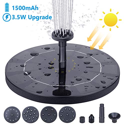 AISITIN Fontana Solare Pompa ad Acqua Solare Circolare da 35W Fontana da Giardino con Batteria con 6 Ugelli per Bagno per UccelliAcquarioStagno o Decorazione del Giardino