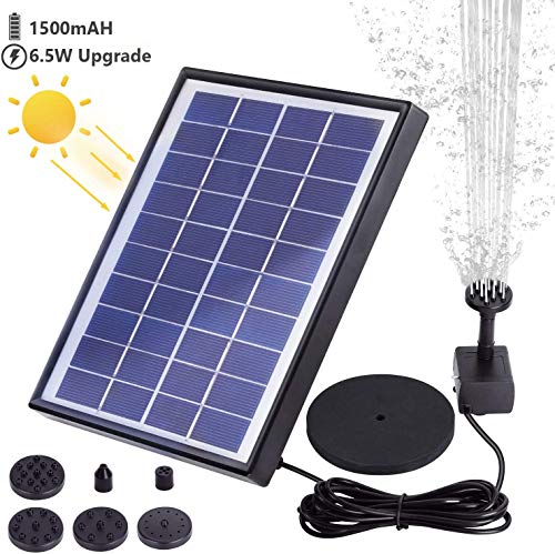 AISITIN Fontana Solare Pompa ad Acqua Solare da 65W Fontana da Giardino con Batteria con 6 Ugelli e 1 Piastra Galleggiante Circolare per Bagno per UccelliAcquarioStagno o Decorazione del Giardino