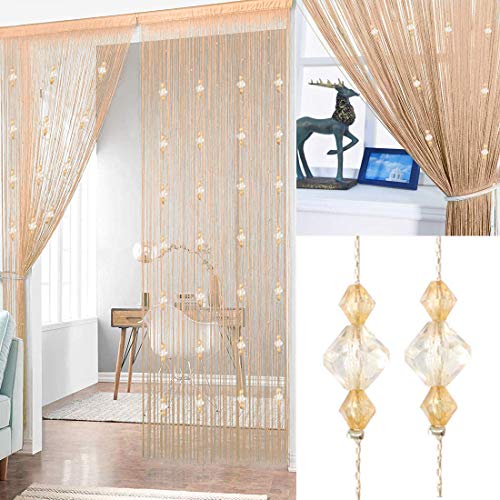 AIZESI Tenda a Stringhe per Porta con Funzione di zanzariera Stile retr divisorio per Ingresso o Tenda da Finestra 90 x 200 cm Poliestere ChampagneA 90 x 200 cm