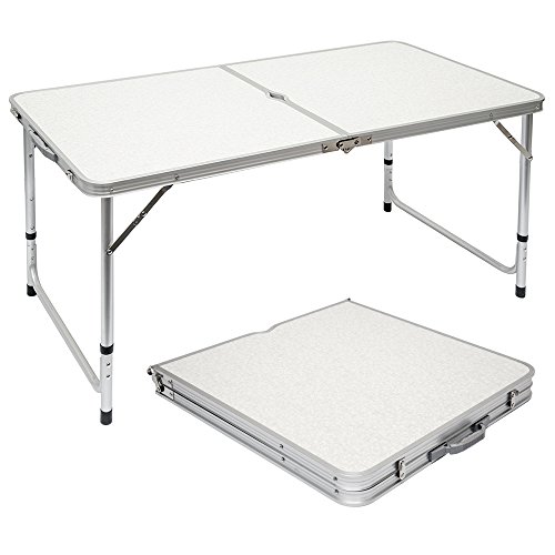 AMANKA Tavolino da PICnic 120x60x70cm Tavolo da Campeggio in Alluminio Altezza Regolabile Pieghevole Formato Valigia Grigio Chiaro