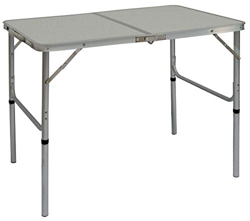 AMANKA Tavolino da PICnic 90x60x70cm Tavolo da Campeggio in Alluminio Altezza Regolabile Pieghevole Formato Valigia Grigio Chiaro
