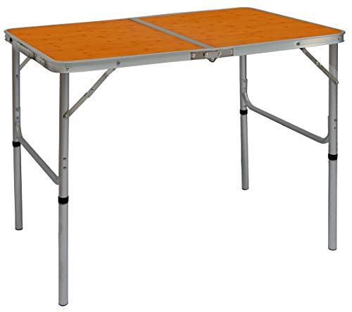 AMANKA Tavolino da PICnic 90x60x70cm Tavolo da Campeggio Struttura in Alluminio Altezza Regolabile Pieghevole Formato Valigia bamb