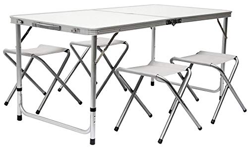 AMANKA Tavolino da PICnic incl 4 Sgabelli Tavolo da Campeggio 120x60x70cm Altezza Regolabile Pieghevole Formato Valigia Grigio Chiaro