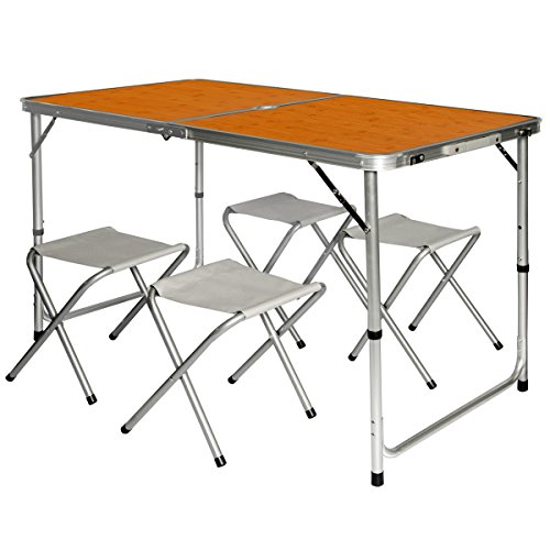 AMANKA Tavolino da PICnic incl 4 Sgabelli Tavolo da Campeggio 120x60x70cm Altezza Regolabile Pieghevole Formato Valigia bamb