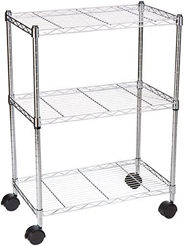 AmazonBasics Scaffalatura a 3 ripiani su rotelle Cromo
